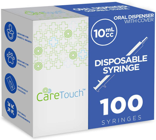 10ml Oral Syringe  100 Syringes with Covers by Care Touch - Great for Oral Medicine and Home Care