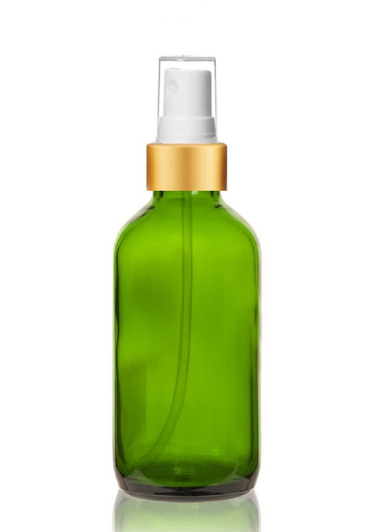 1 oz Green Glass Bottle w/ White - Gold Fine Mist Sprayer