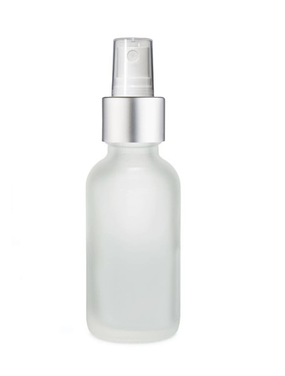 1 oz Frosted Glass Bottle w/ White - Silver Fine Mist Sprayer