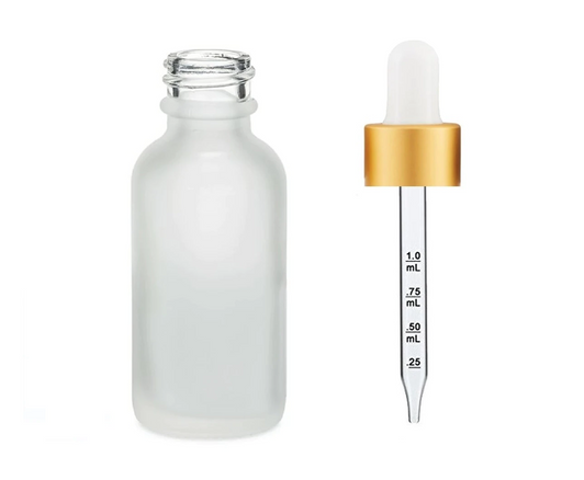 2 oz Frosted Glass Bottle w/ White-Matt Gold Calibrated Glass Dropper