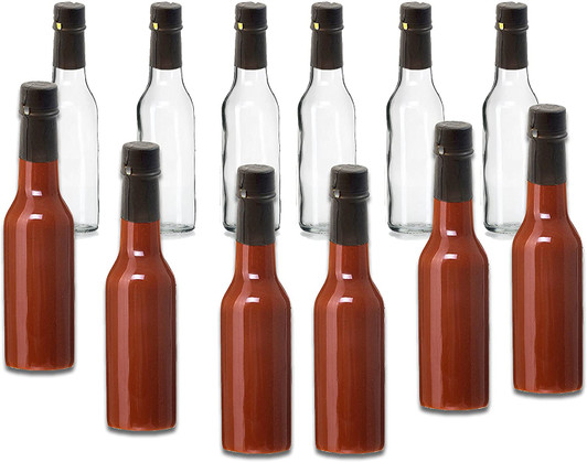 5 oz, Glass Woozy Hot Sauce Bottles - Case of 12 with Screw Caps, Inserts & Shrink Capsules