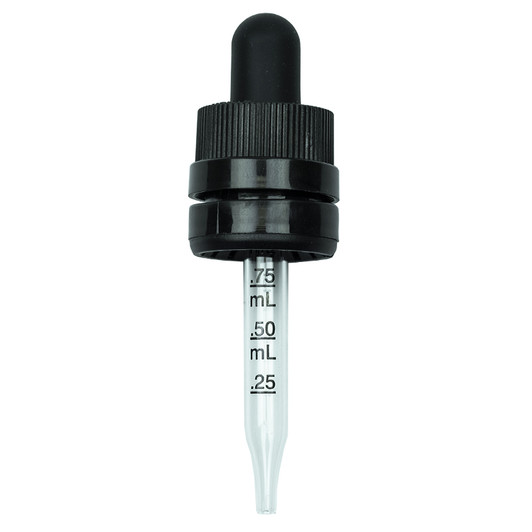 CRC/TE (Child Resistant Closure/Tamper Evident) Super Dropper - Black - 65mm - 18-415 with markings Case of 1400