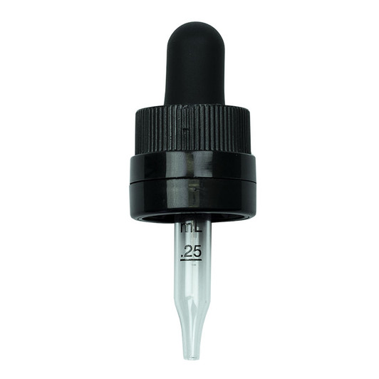 CRC/TE (Child Resistant Closure/Tamper Evident) Super Dropper - Black with Measurement Markings on Pipette - 48mm 18-415