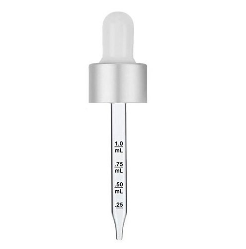 2 oz Matt Silver and White Calibrated Glass Dropper 20-400 fits 2 oz Bottle