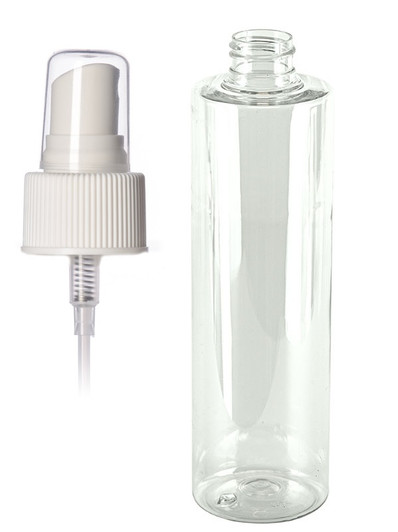 10 oz CLEAR PET Cylinder Bottle with 24-410 mm neck finish with White Fine Mist Sprayer