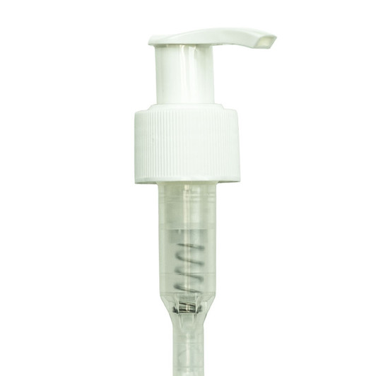24-410 neck finish with White Ribbed Lotion Pump dip tube length is 6.25"- Case of 1000