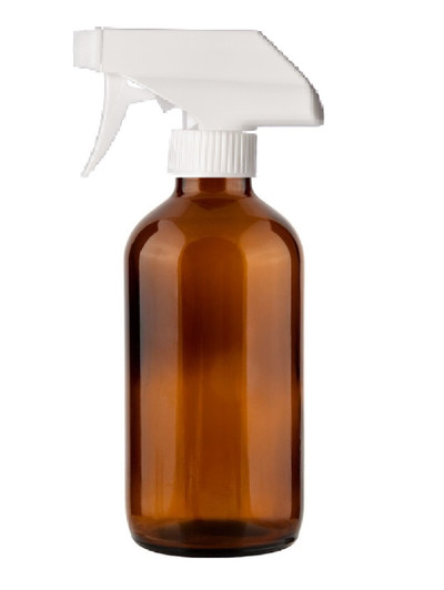8 oz AMBER Glass Bottle - w/ White Trigger Sprayer