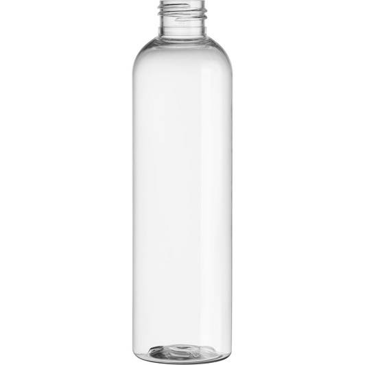 8 oz clear PET cosmo round bottle with 24-410 neck finish