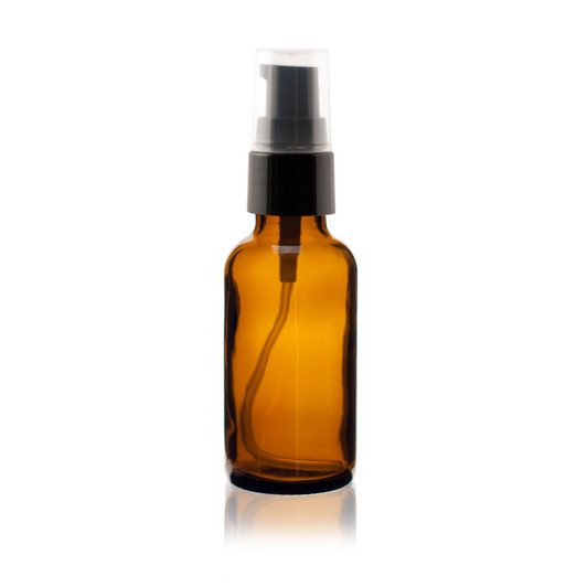 2 oz AMBER Glass Bottle - w/ Black Treatment Pump