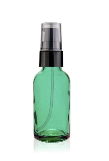 1 oz Caribbean Green Glass Bottle w/ Black Treatment Pump