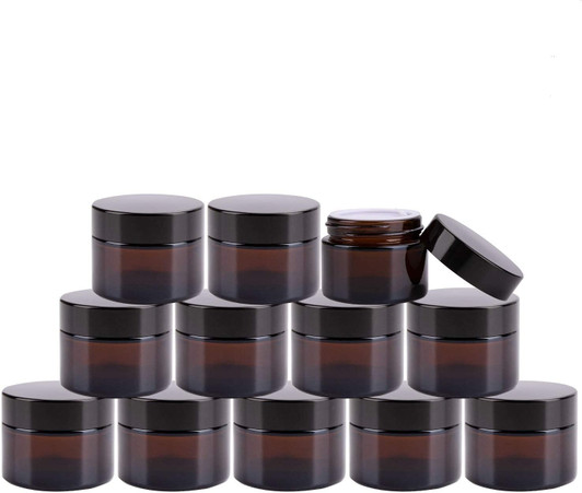 36 Pack of 1.7 oz Amber Round Glass Jars, with Inner Liners and black Lids,Empty Cosmetic Containers,Cream jars