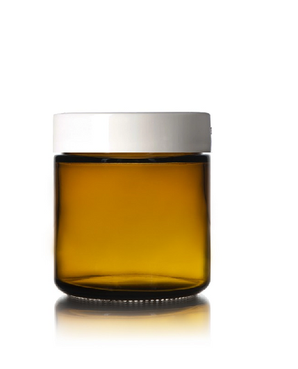 (Case of 160) 1 oz Amber GLASS Jar Straight Sided w/ White Plastic Lined Cap