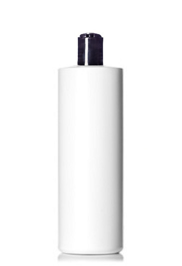 8 oz White HDPE Plastic Cylinder Bottle w/ Black Disc cap