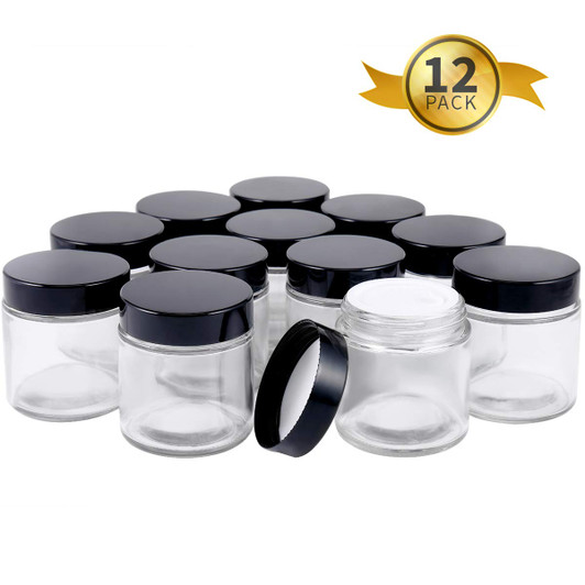4oz Glass Jars with Lids(12 Pack),  Round Glass Jars with Inner Liners and Black Lids, Empty Cosmetic Containers for Creams, Powder