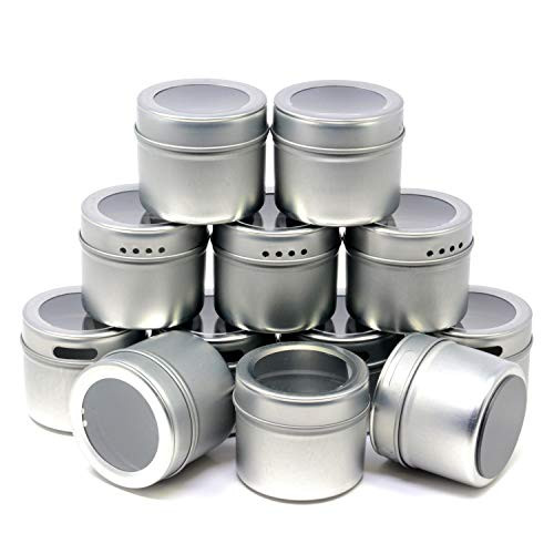 12 Magnetic Spice Tins & 102 Clear Spice Labels, 12 Storage Spice Containers, Window Top w/Sift-Pour. Rack Magnetic On Refrigerators, Fridges and Cabinet Doors
