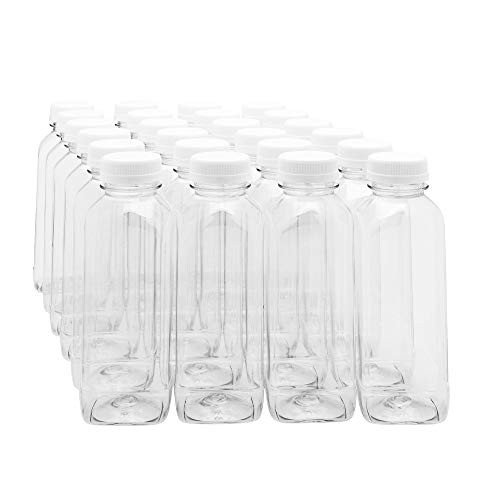 16-OZ Square Plastic Juice Bottles - Cold Pressed Clear Food Grade PET Bottles with Tamper caps- 100-CT