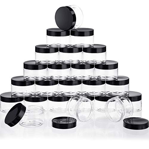 24 Pieces Clear Plastic Round Storage Jars Wide-Mouth Plastic Containers Jars with Lids for Storage Liquid and Solid Products (Black Lid, 5 oz)