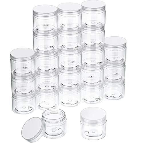 24 Pieces Clear Plastic Round Storage Jars Wide-Mouth Plastic Containers Jars with Lids for Storage Liquid and Solid Products (Transparent Lid, 2 oz)