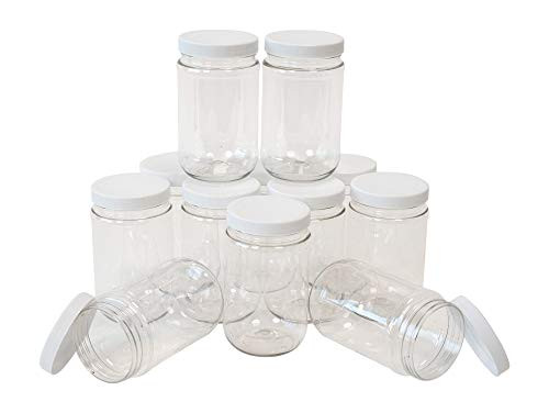 16 Oz Clear Plastic Mason Jars With Ribbed Liner Screw On Lids, Wide Mouth, ECO, BPA Free, PET Plastic, Made In USA, Bulk Storage Containers, 12 Pack (16 Ounces)