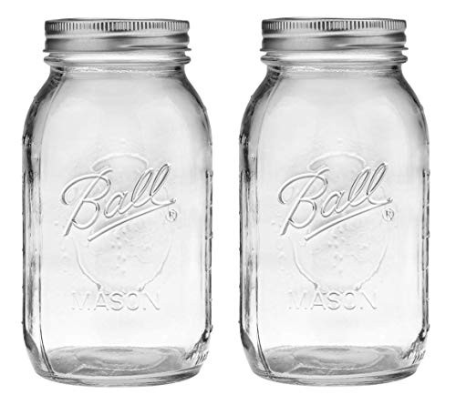 Ball Regular Mouth 32-Ounces Mason Jar with Lids and Bands (2-Units), Pack Of 2, Clear