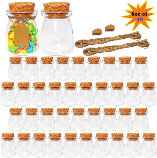 Glass Jars with Lids, 3.4 oz Favor Jars, Small Glass Bottles with Cork Lids, Extra Strings and Labels for DIY, Set of 40 (B08FBW5H9Y)