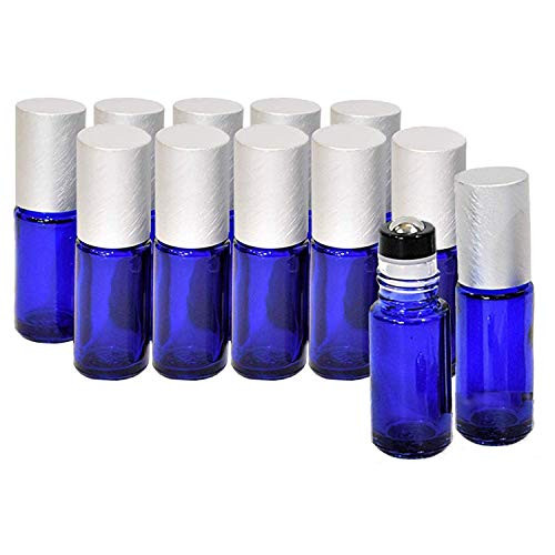 Blue Roller Bottles for Essential Oils (12 PACK) - Roll-On Leakproof Empty Roller Bottles with Stainless Steel Inserts - Oils and Aromatherapy (5ml)