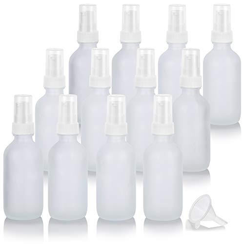 2 oz Frosted Clear Glass Boston Round White Treatment Pump Bottle (12 Pack) + Funnel