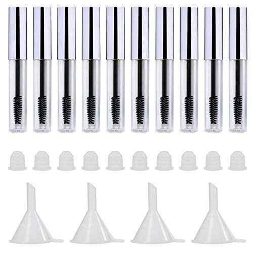 10Pcs 4ml Empty Mascara Tube and Wand, DIY Mascara Container with Cap,eyelash Tubes Vials Bottle with Rubber Inserts and Funnels Kit for Castor Oil