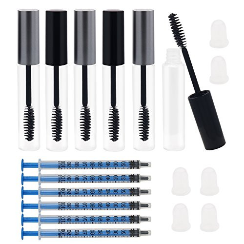 6PCS 10ml Empty Mascara Tube with Eyelash Wand Applicators Eyelash Cream Container Bottle, 1ml Syringe, Rubber Inserts and Funnels for Applying Castor Oil