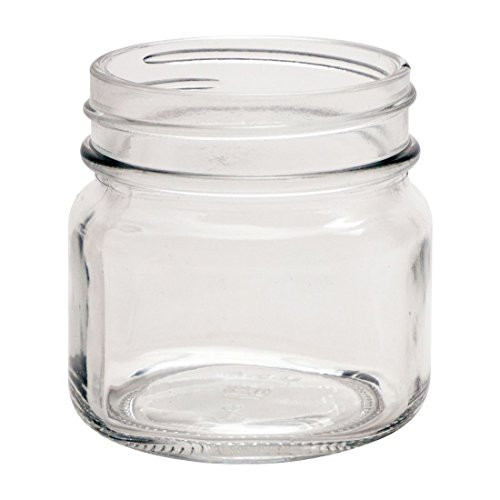 8 Ounce Glass Smooth Square Regular Mouth Mason Canning Jars - With Black Plastic Lids - Case of 12