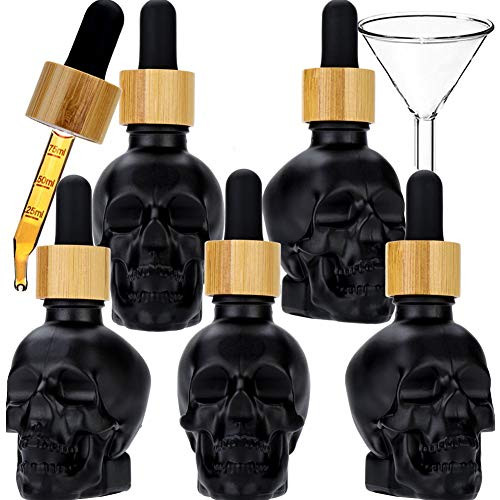 5PCS 1oz Skull e-Liquid Bottle with Strong Suction Nozzle and Dropper with Measure Scale Perfume Bottle Glass Perfume Bottle (30ml x 5pcs)