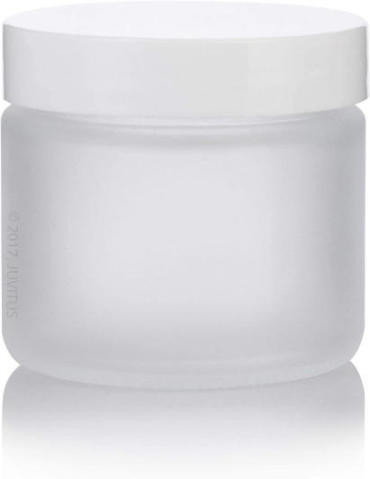 2 oz Frosted GLASS Jar Straight Sided w/ White Plastic Lined Cap - pack of 12