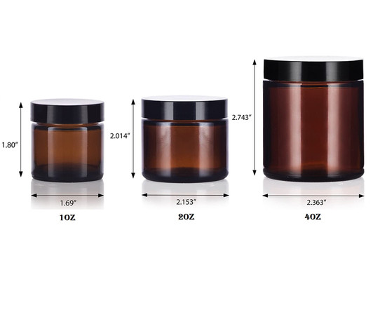 4 oz Amber GLASS Jar Straight Sided w/ Black Plastic Lined Cap - pack of 12