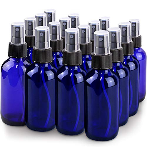 Spray Bottle, Wedama 4oz Fine Mist Glass Spray Bottle, Little Refillable Liquid Containers for Watering Flowers Cleaning(16 Pack, Blue)