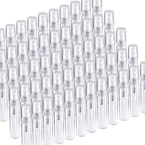 60 Pack 3ml Mini Clear Plastic Spray Bottle Empty Cute Perfume Atomizer for Cleaning, Travel, Essential Oils, Perfume