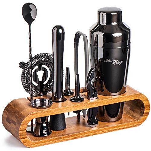 Bartender Kit: 10-Piece Bar Tool Set with Stylish Bamboo Stand | Perfect Home Bartending Kit and Martini Cocktail Shaker Set For an Awesome Drink Mixing Experience (Gun-Metal Black)