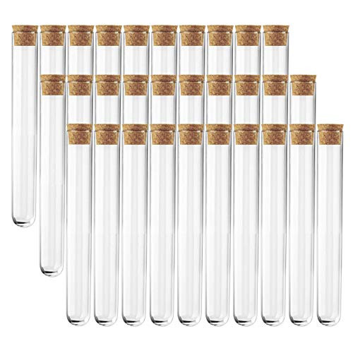 Temedon 30pcs Glass Test Tubes, 25×140mm(45ml) Round Bottom Test Tubes with Cork Stoppers for Bath Salts, Candy Storage, Plant Propagation