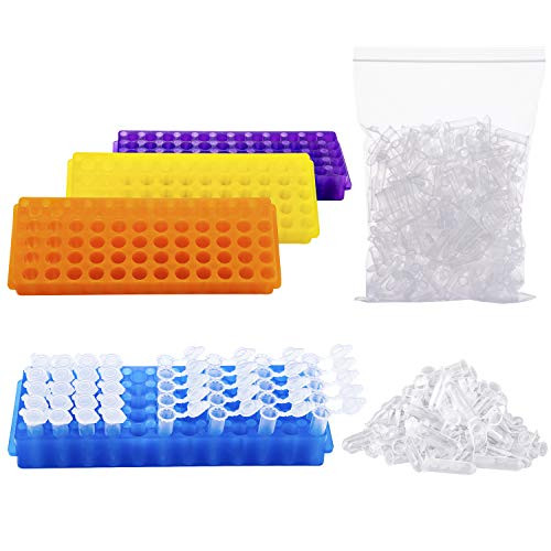 250Pcs 2ml Polypropylene Graduated Microcentrifuge Tubes with Snap Cap,Natural | 4 Assorted PCR Tube Racks, 60-Well