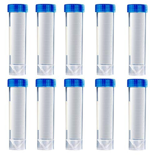 50 Pcs 50ml Plastic Centrifuge Tubes with Blue Screw Cap Conical Bottom, Abuff Plastic Test Tube for Cold Storage