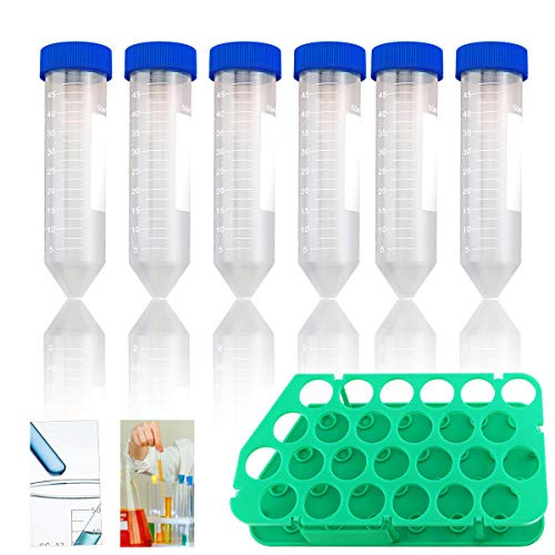 Twdrer 25 PCS 50ml Clear Plastic Graduated Conical Centrifuge Tubes with Screw Cap and Rack for Scientific Experiments,Halloween,Christmas,Candy Storage,Party Decoration