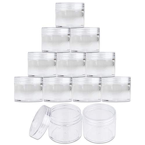 60 Grams/60 ML (2 Oz) Round Clear Leak Proof Plastic Container Jars with Clear Lids for Travel Storage Makeup Cosmetic Lotion Scrubs Creams Oils Salves Ointments (12 Jars)