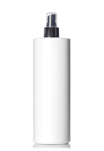 8 oz White HDPE Plastic Cylinder Bottle w/ Black Fine Mist Sprayer