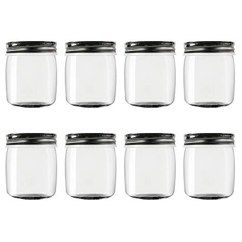 8 Ounce Clear Plastic Jars with Black Lids - Refillable Round Clear Containers Clear Jars Storage Containers for Kitchen & Household Storage - BPA Free (8 Pack)