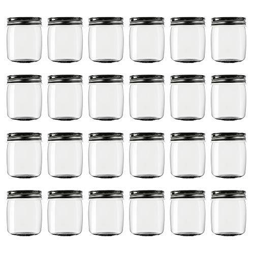 8 Ounce Clear Plastic Jars with Black Lids - Refillable Round Clear Containers Clear Jars Storage Containers for Kitchen & Household Storage - BPA Free (24 Pack)