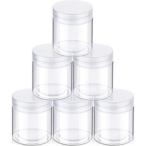 6 Pack Plastic Pot Jars Round Clear Leak Proof Plastic Cosmetic Container Jars with Lid for Travel Storage Make Up, Eye Shadow, Nails, Paint, Jewelry (8 oz, Clear)