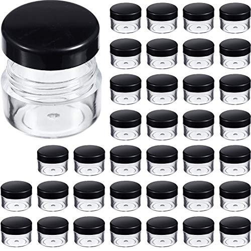 36 Packs Plastic Jars Round Clear Leak Proof Cosmetic Container Jars with Inner Liners and Black Lids for Lotions Ointments Travel Make Up Storage (0.17 oz, Black)