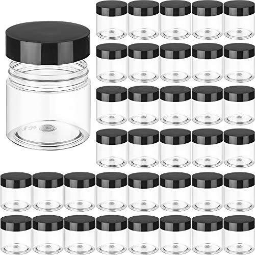 36 Pieces Plastic Jars Round Clear Leak Proof Cosmetic Container Jars with Inner Liners and Lids for Lotions Ointments Travel Make Up Storage (2.5 oz, Black)