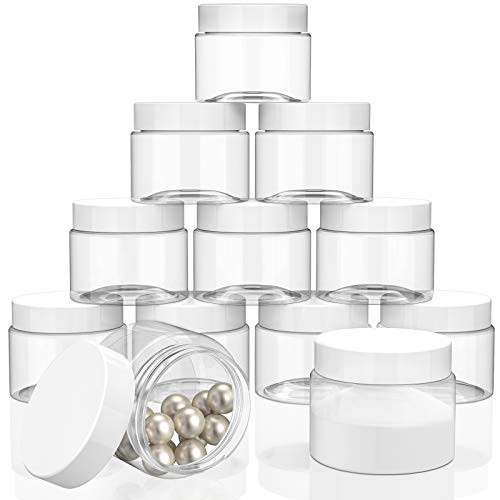 16 Pieces 60 ml/ 2 oz Round Clear Leak Proof Plastic Container Jars with Lids Plastic Slime Jars Empty Slime Storage Containers Refillable Storage Favor Jars for Travel Cosmetic Lotion Creams (White)