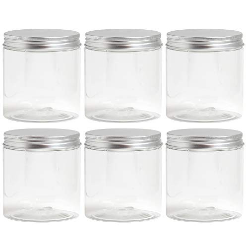 Plastic Jars With Lids, Jar With Lids, Plastic Mason Jar, Storage Containers For Cosmetics, Slime Storage Jars, Desert Containers, Airtight Plastic Jar With Lid, 6 Pack (16 oz, Silver)