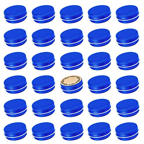 Screw Top Blue Aluminum Tin Jar with Screw Lid and Blank Labels - 31pcs, 0.5oz